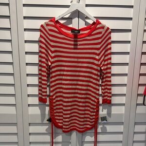 Grace NWT Orange/ white striped long 100% Viscose Top with side bottom lace up.